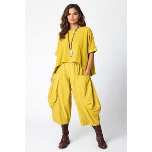 Eleven Stitch Design Oversized Top L Mustard Yellow Cotton Relaxed Boho
